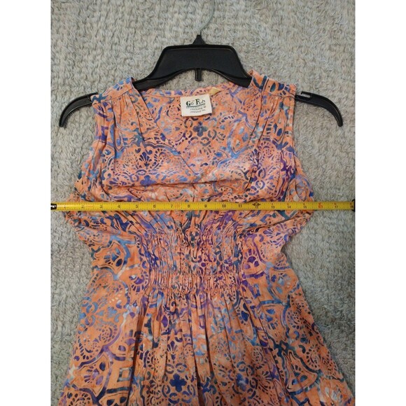 Go fish Maxi  sleeveless dress bohemian small peach & blue Feminine Cottage Core - Picture 6 of 8